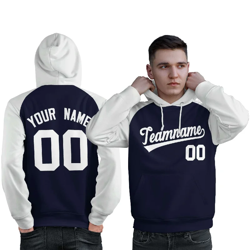 Custom Stitched Navy White Raglan Sleeves Sports Pullover Sweatshirt Hoodie For Men Casual Men's Loose Custom Stitched Navy White Raglan Sleeves Sports Pullover Sweatshirt Hoodie For Men Casual Men's Loose