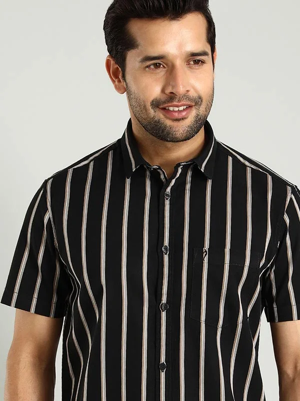Men Striped Half Sleeve Cotton Shirt Traditional Men's Wool