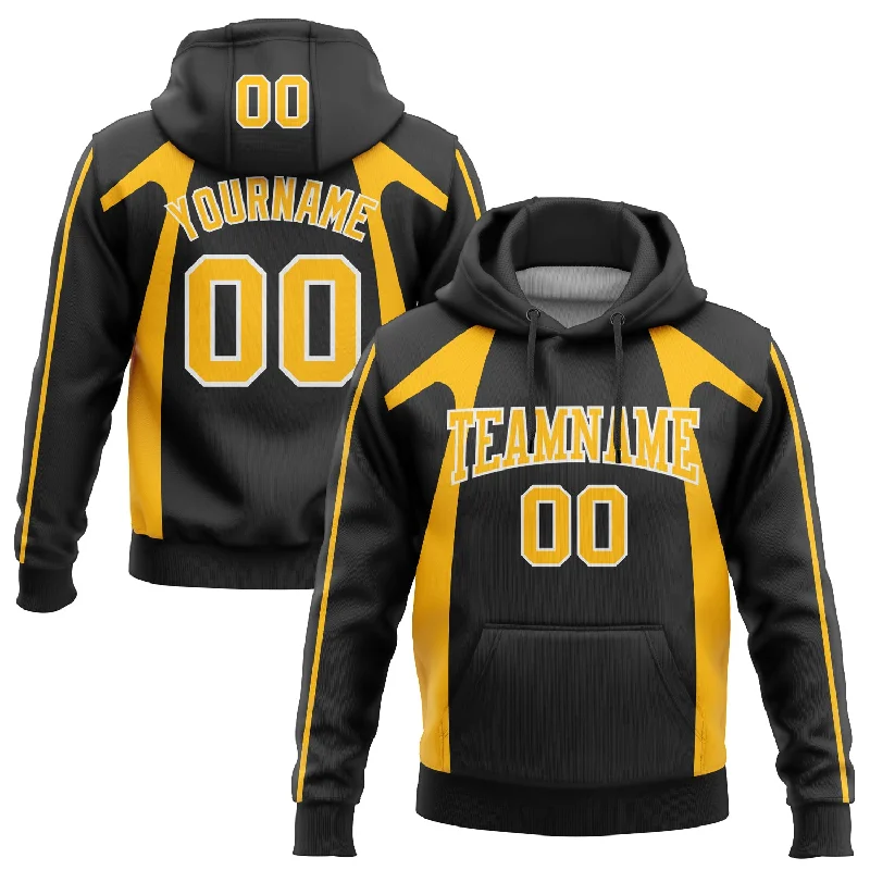 Custom Stitched Black Gold-White 3D Pattern Design Segmentation Patchwork Stripe Sports Pullover Sweatshirt Hoodie Bold Men's Animal
