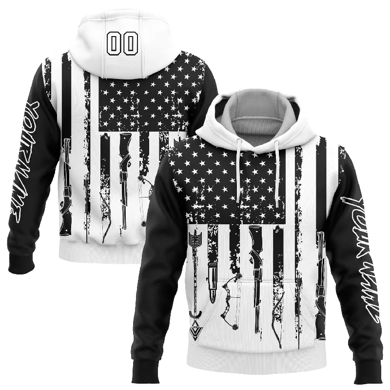 Custom Stitched Black White 3D American Flag And Hunting Tools Sports Pullover Sweatshirt Hoodie Elegant Men's Formal Custom Stitched Black White 3D American Flag And Hunting Tools Sports Pullover Sweatshirt Hoodie Elegant Men's Formal