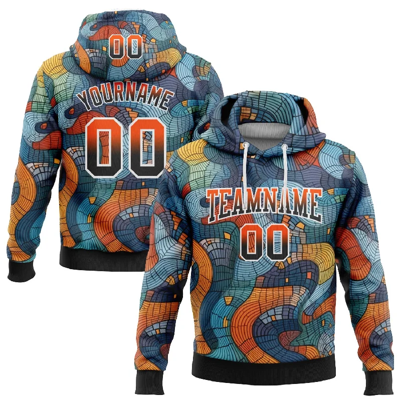 Custom Stitched Black Orange-White Fade 3D Pattern Design Colorful Curve Shapes Sports Pullover Sweatshirt Hoodie British Gentleman Style