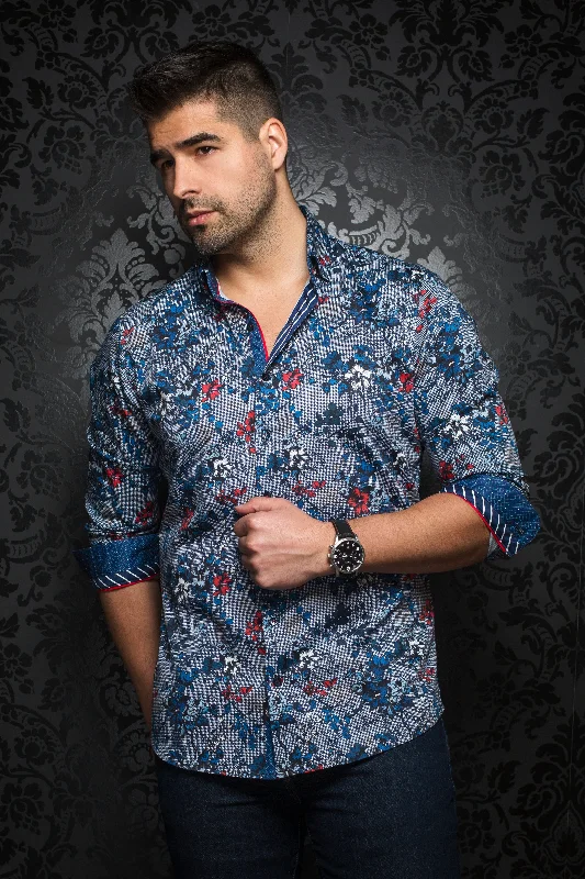 Au Noir Stretch Shirt | Garnett Blue Red [MADE IN CANADA] Bold Men's Animal