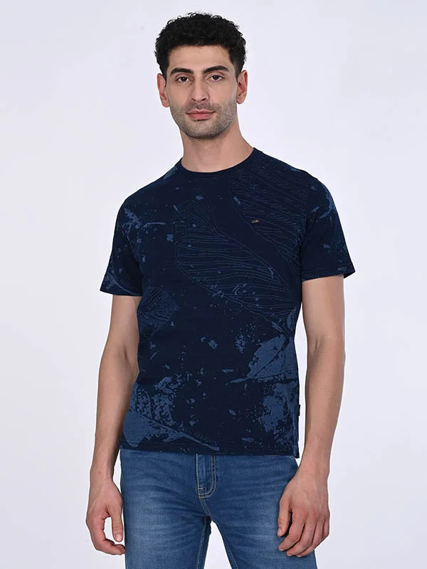 Men Printed Crew Neck T-Shirt Polished Men's Silk