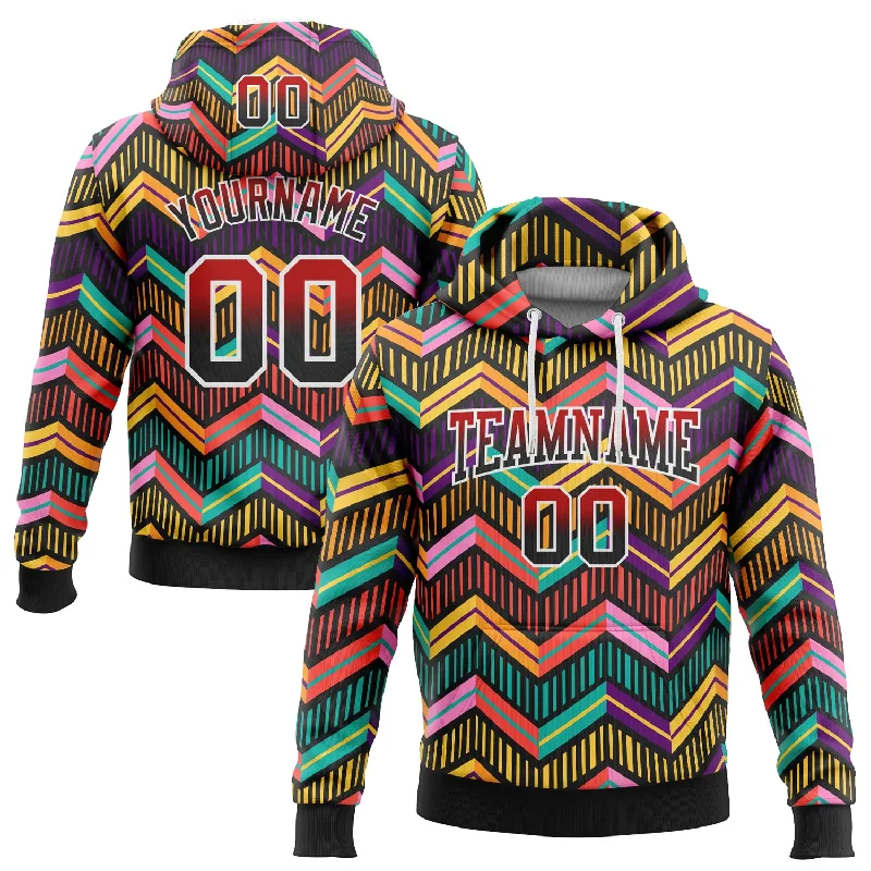Custom Stitched Black Red-White Fade 3D Pattern Design Colorful Stripes Shapes Sports Pullover Sweatshirt Hoodie Cool Men's Distressed Custom Stitched Black Red-White Fade 3D Pattern Design Colorful Stripes Shapes Sports Pullover Sweatshirt Hoodie Cool Men's Distressed