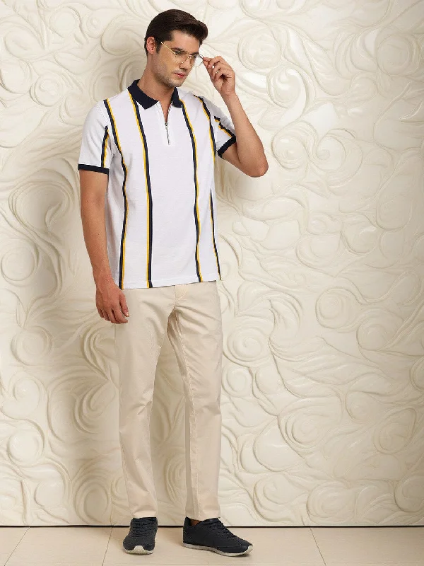 Men Striped Polo T-Shirt Sleek Men's Metallic