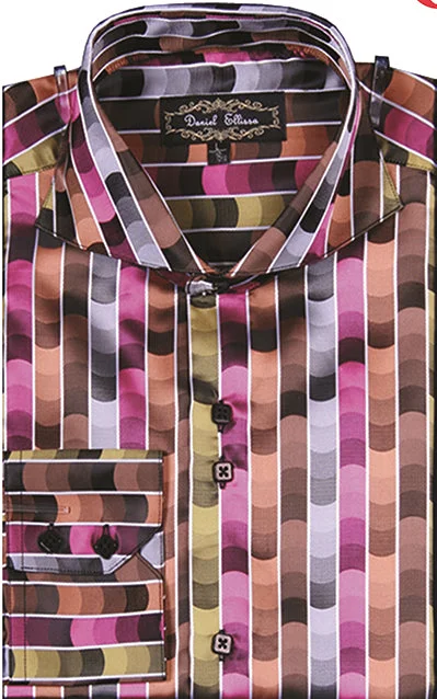 Men's Regular Fit Fancy Tonal Stripe Pattern Sports Shirt in Fucshia Sleek Men's Metallic