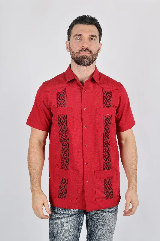 Men's Modern Red GUAYABERA Shirt Relaxed Men's Australian 