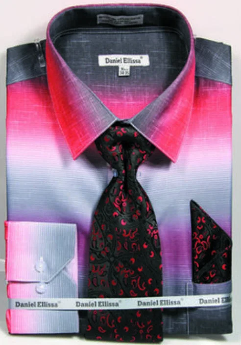 Men's Multi-Color Faded Print Dress Shirt & Tie Set in Red Masculine Men's Thick