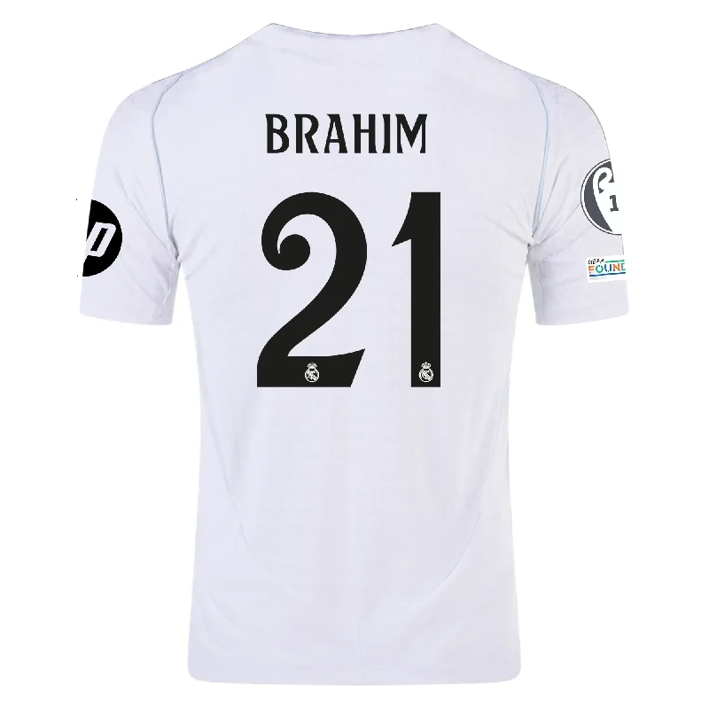adidas Real Madrid Authentic Brahim Diaz Home Jersey w/ Champions League Patches 24/25 (White/Black) Dynamic Men's Glow
