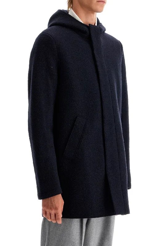 Harris Wharf London Hooded Wool Coat In Boiled Wool Sophisticated Men's French