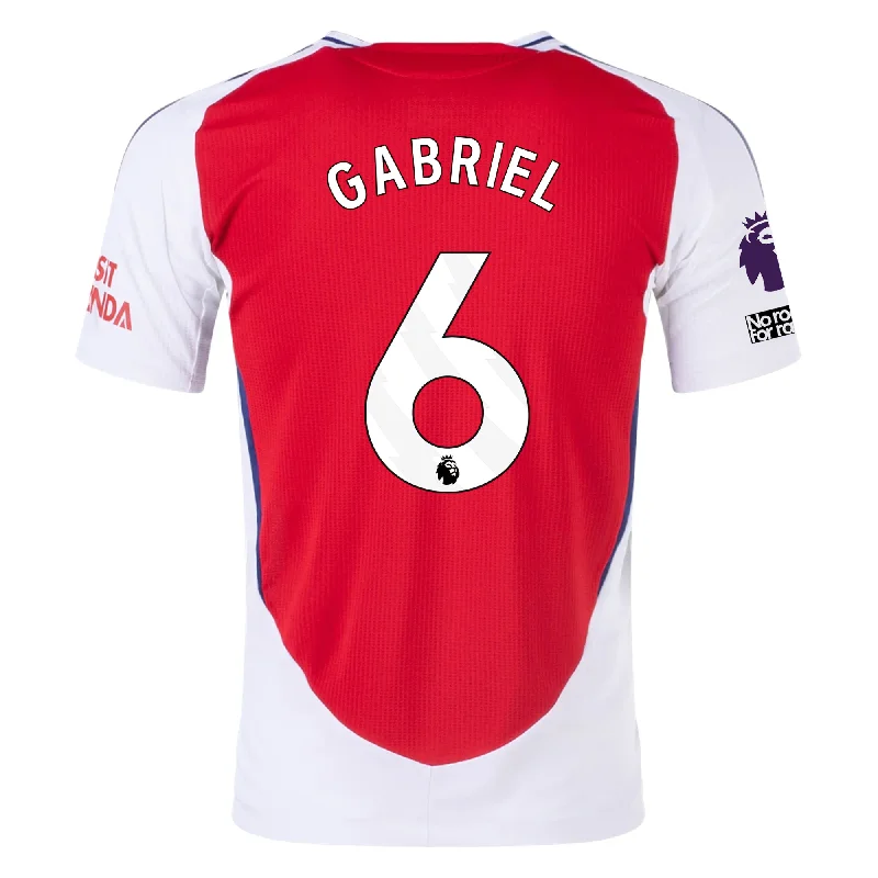 adidas Arsenal Authentic Gabriel Magalhães Home Jersey w/ EPL + No Room For Racism Patches 24/25 (Better Scarlet/White) Tough Men's Military