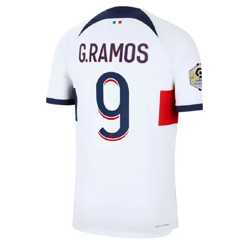 Nike Paris Saint-Germain Authentic Goncalo Ramos Match Vaporknit Away Jersey w/ Ligue 1 Patch 23/24 (White/Midnight Navy) Vintage Men's 1970S Disco
