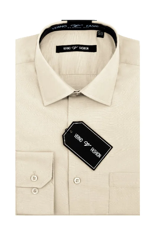 Men's Basic Spread Collar Cotton Blend Dress Shirt in Taupe Cool Men's Distressed