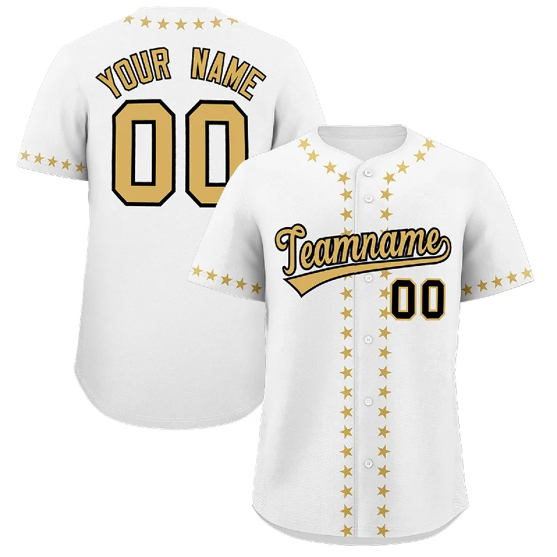 Custom White Old Gold Star Ribbing Authentic Baseball Jersey Dynamic Men's High