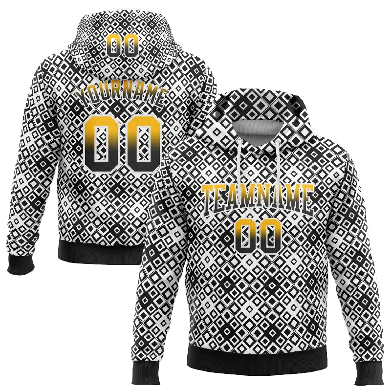 Custom Stitched White Gold-Black Fade 3D Pattern Design Geometric Square Shapes Sports Pullover Sweatshirt Hoodie Unique Men's Upcycled