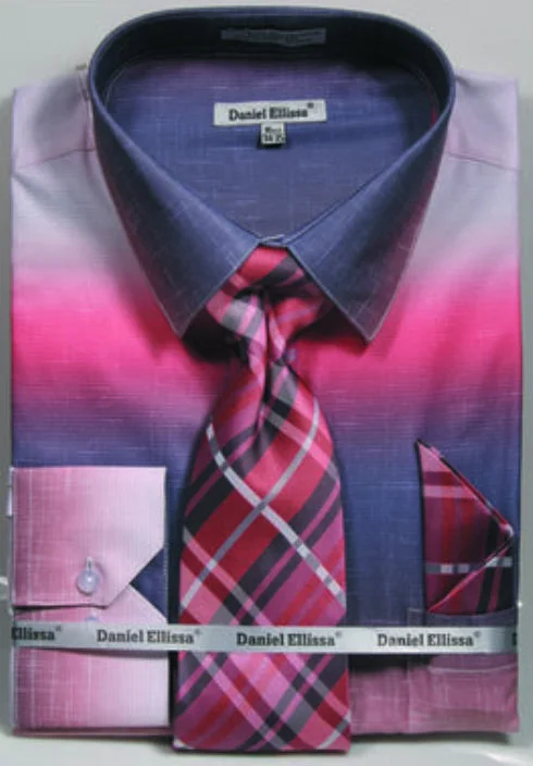 Men's Multi-Color Faded Print Dress Shirt & Tie Set in Salmon Hip Men's Retro