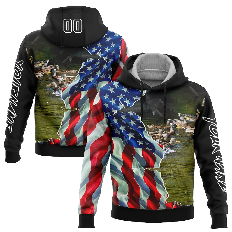 Custom Stitched Black White 3D American Flag And Duck Hunting Sports Pullover Sweatshirt Hoodie Dynamic Men's Moto Custom Stitched Black White 3D American Flag And Duck Hunting Sports Pullover Sweatshirt Hoodie Dynamic Men's Moto