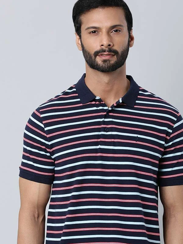 Men Striped Polo T-Shirt Cool Men's Distressed