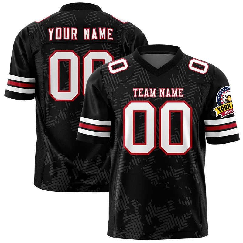 Custom Black White-Red Personalized Graffiti Line Design Authentic Football Jersey Confident Men's Power Custom Black White-Red Personalized Graffiti Line Design Authentic Football Jersey Confident Men's Power