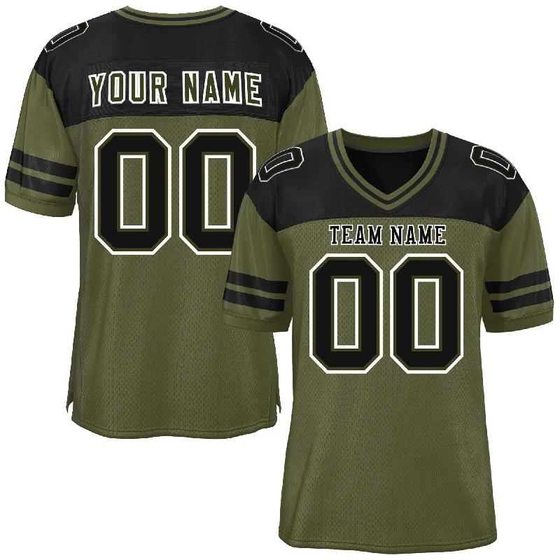 Custom Olive Black Personalized Color Block Authentic Football Jersey Confident Men's High