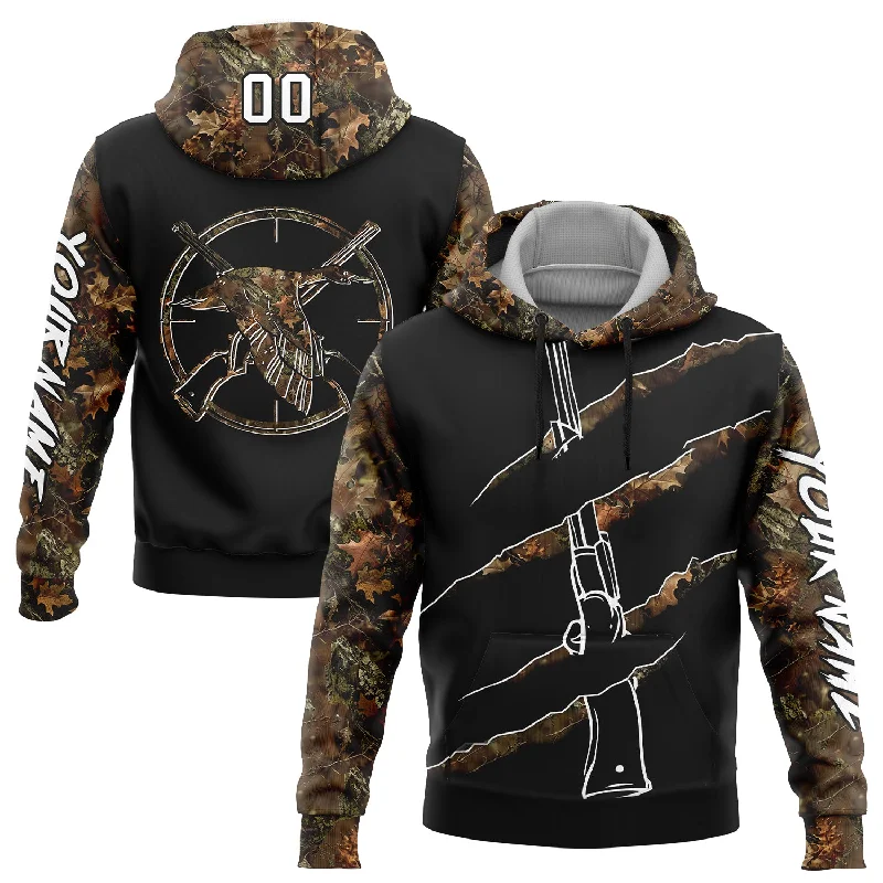 Custom Stitched Black White-Camo 3D Duck Gun Hunting Sports Pullover Sweatshirt Hoodie Trendy Men's Bucket