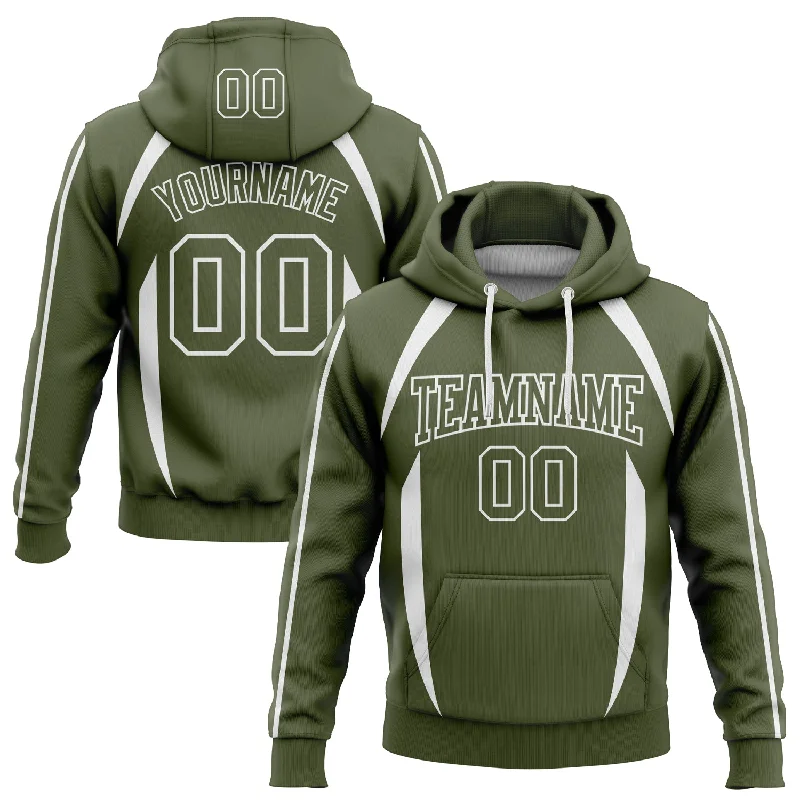 Custom Stitched Olive White 3D Pattern Design Contrast Color Stripe Sports Pullover Sweatshirt Hoodie Masculine Men's Thick