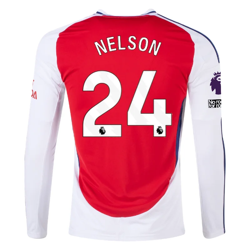 adidas Arsenal Reiss Nelson Home Long Sleeve Jersey w/ EPL + No Room For Racism Patches 24/25 (Better Scarlet/White) Bold Men's Animal adidas Arsenal Reiss Nelson Home Long Sleeve Jersey w/ EPL + No Room For Racism Patches 24/25 (Better Scarlet/White) Bold Men's Animal
