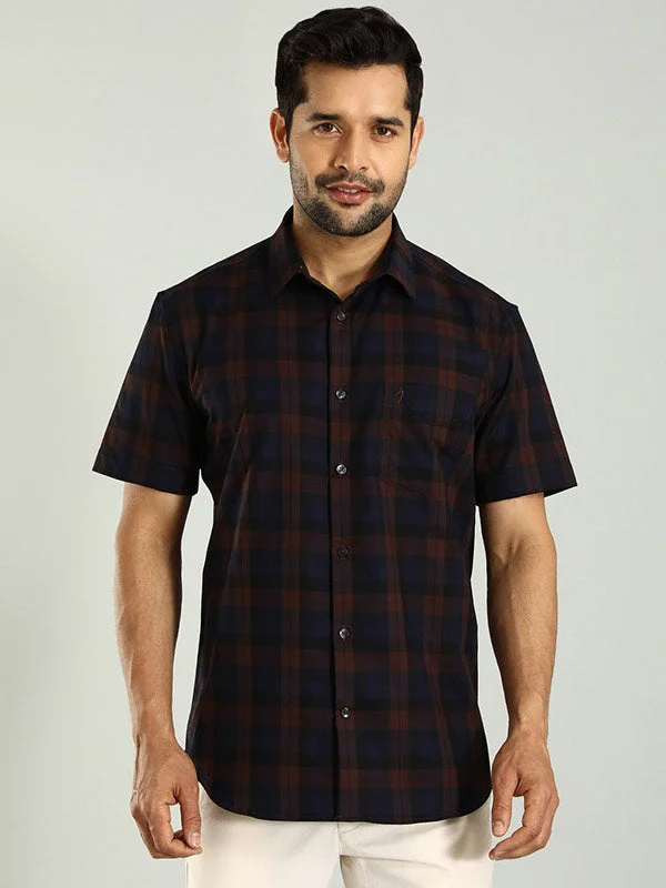 Men Checked Half Sleeve Cotton Shirt Athletic Men's High