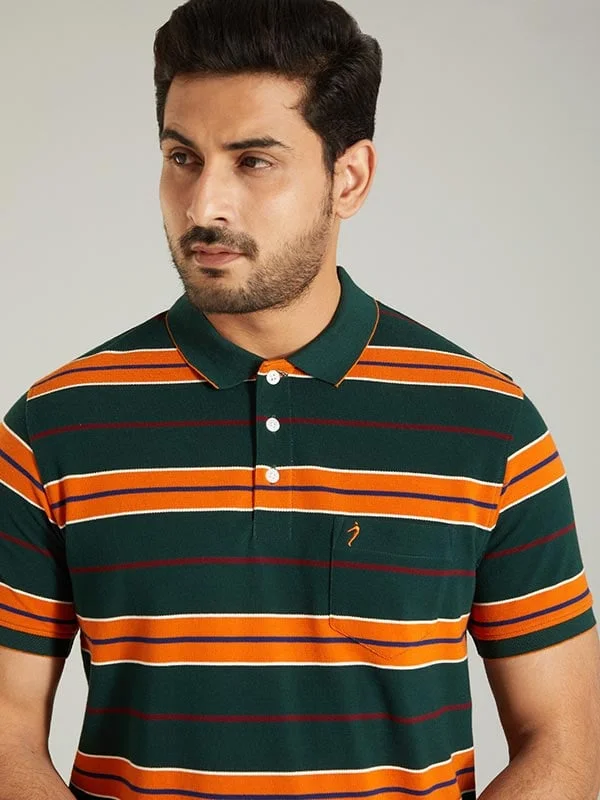 Men Striped Polo T-Shirt Polished Men's Silk