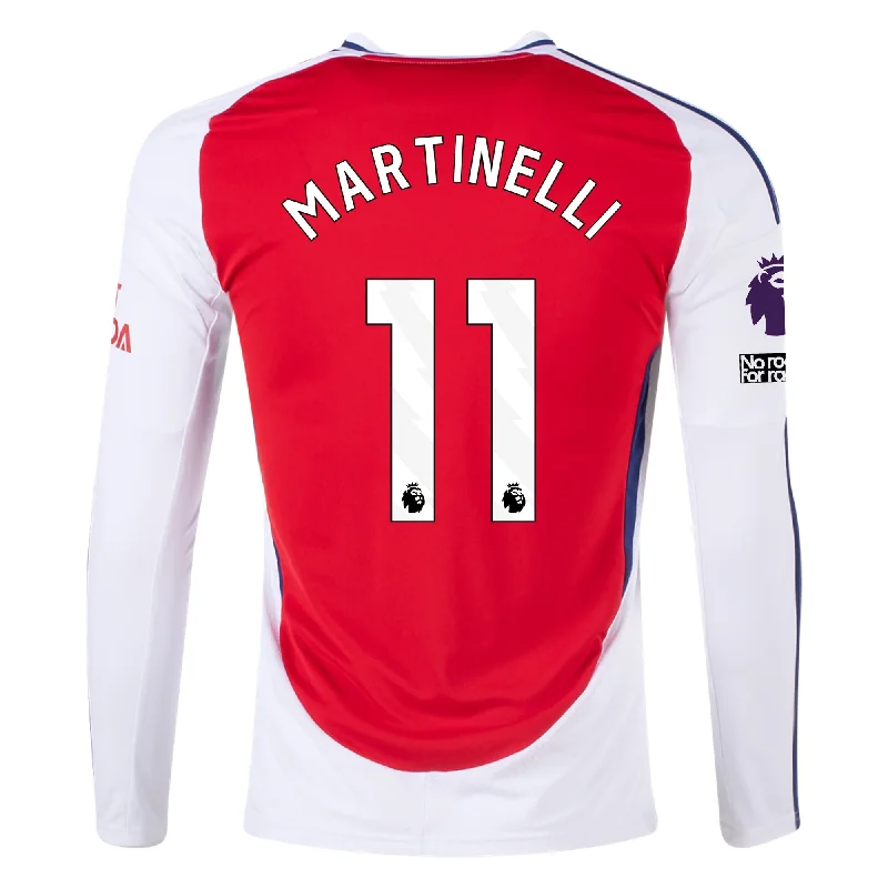 adidas Arsenal Gabriel Martinelli Home Long Sleeve Jersey w/ EPL + No Room For Racism Patches 24/25 (Better Scarlet/White) Artistic Men's Hand adidas Arsenal Gabriel Martinelli Home Long Sleeve Jersey w/ EPL + No Room For Racism Patches 24/25 (Better Scarlet/White) Artistic Men's Hand