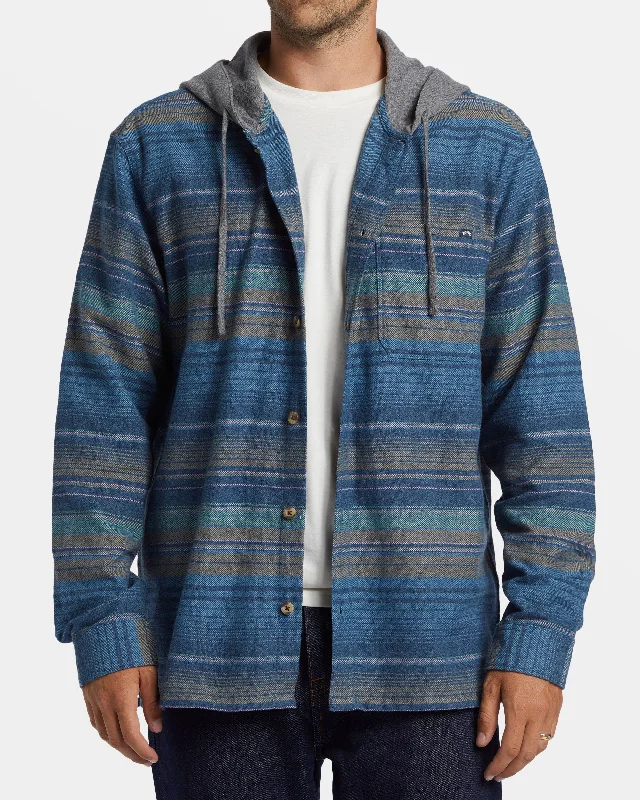 Baja Hooded Long Sleeve Flannel Shirt - Dusty Navy Modern Men's Tech