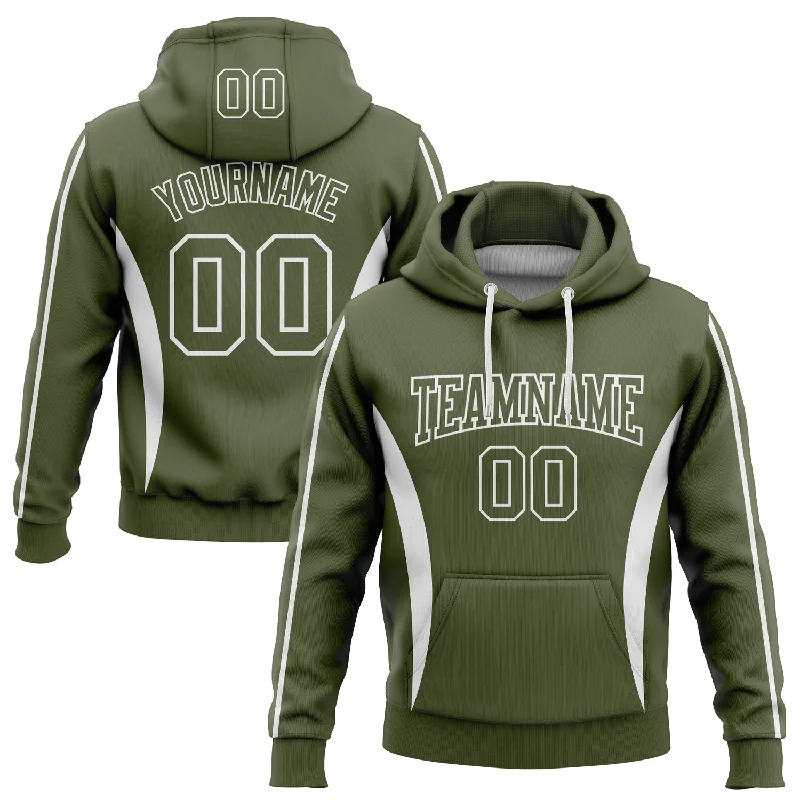 Custom Stitched Olive White 3D Pattern Design Color Blocking Stripe Sports Pullover Sweatshirt Hoodie Adventure