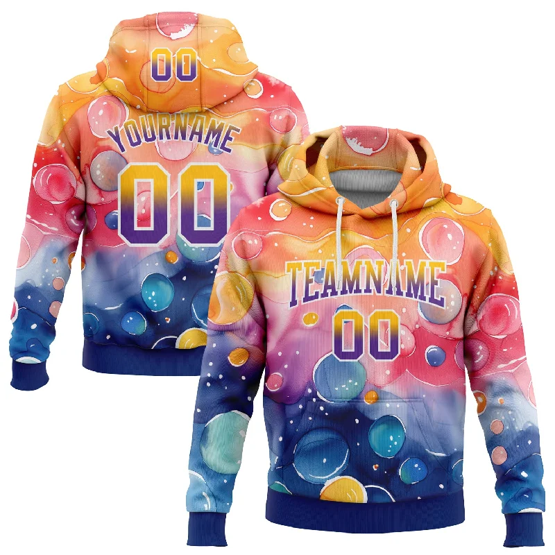Custom Stitched Gold Purple-Royal Fade 3D Pattern Design Colorful Bubbles Sports Pullover Sweatshirt Hoodie Laid Custom Stitched Gold Purple-Royal Fade 3D Pattern Design Colorful Bubbles Sports Pullover Sweatshirt Hoodie Laid