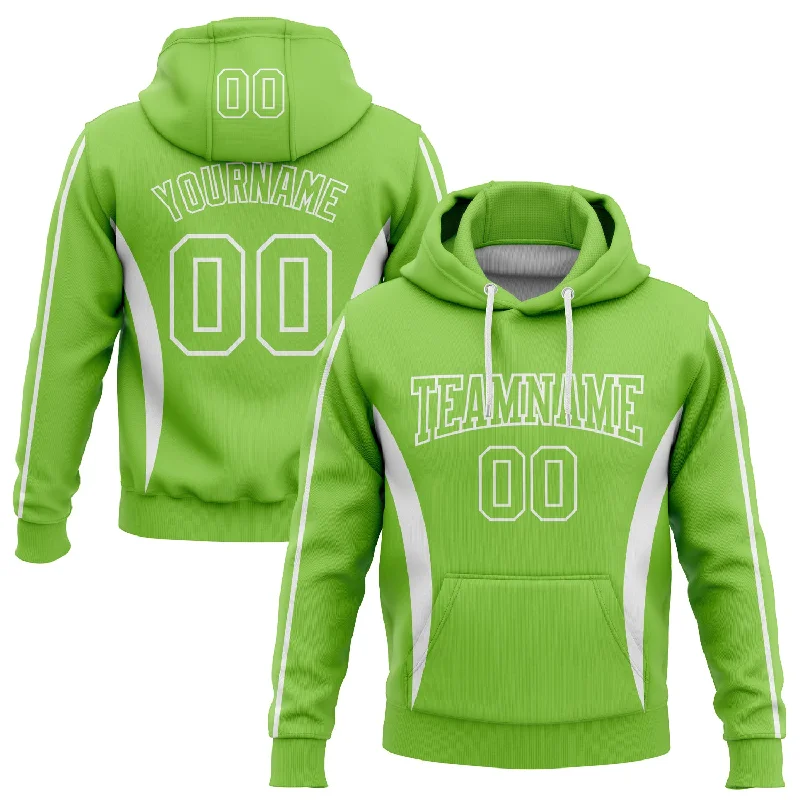 Custom Stitched Neon Green White 3D Pattern Design Color Blocking Stripe Sports Pullover Sweatshirt Hoodie Laid