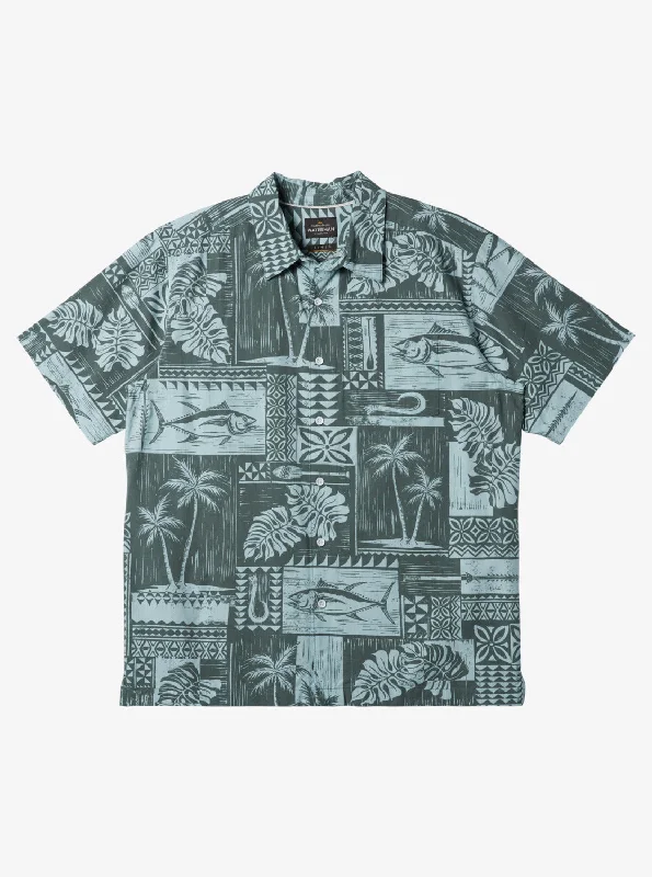 Waterman Tuna Palm Shirt - Seaweed Tuna Palms Woven Polished Men's Satin