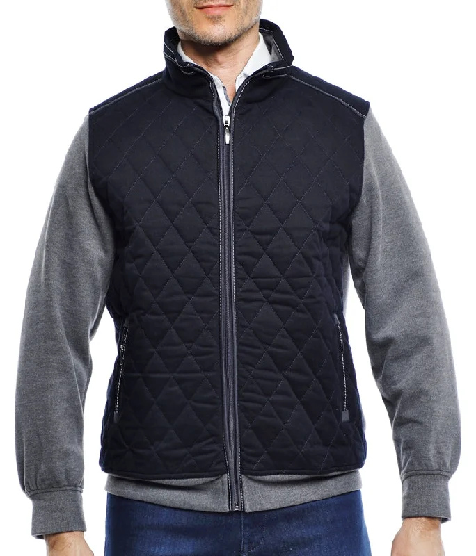 Navy and Grey Quilted Knit Jacket Artistic Men's Avant