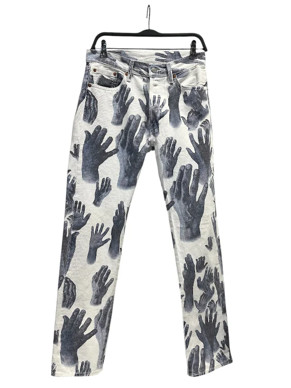 DENIM TEARS/Straight Pants/30/All Over Print/Cotton/WHT/Button Fly/ Business