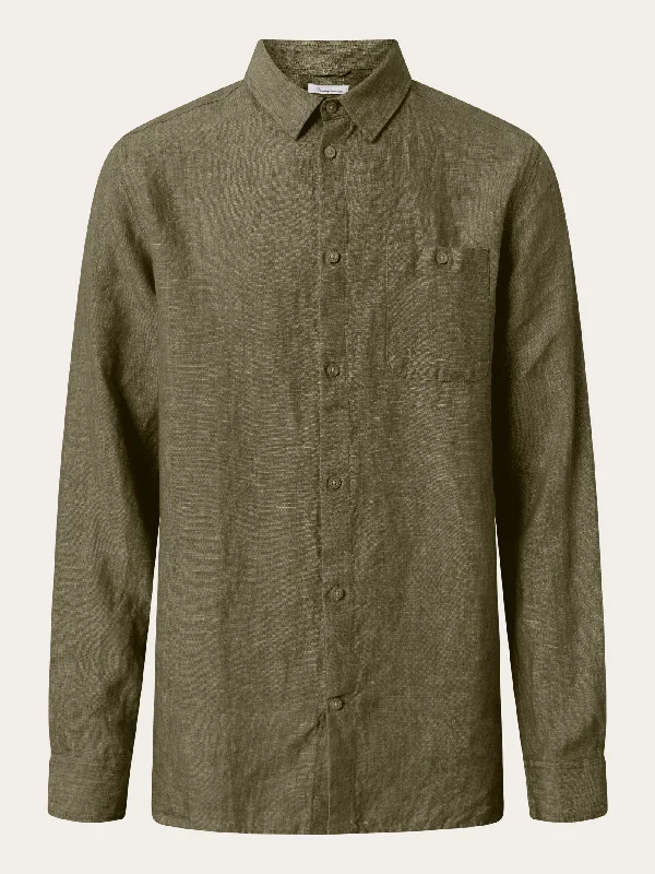Linen custom fit LS shirt - Burned Olive Sleek Men's Contemporary 