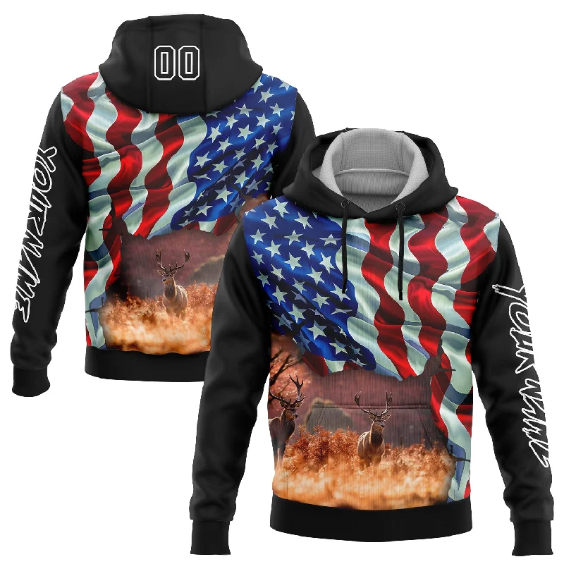 Custom Stitched Black White 3D American Flag And Deer Hunting Sports Pullover Sweatshirt Hoodie Cool Men's Skate Custom Stitched Black White 3D American Flag And Deer Hunting Sports Pullover Sweatshirt Hoodie Cool Men's Skate