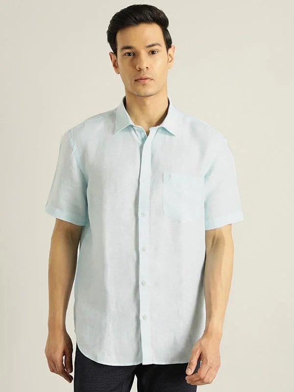Men Solid Half Sleeve Linen Shirt Elegant Men's Cashmere