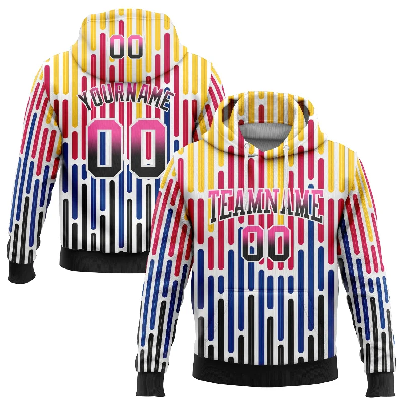 Custom Stitched White Pink-Black Fade 3D Pattern Design Colorful Stripes Shapes Sports Pullover Sweatshirt Hoodie Refined Men's Velvet Custom Stitched White Pink-Black Fade 3D Pattern Design Colorful Stripes Shapes Sports Pullover Sweatshirt Hoodie Refined Men's Velvet
