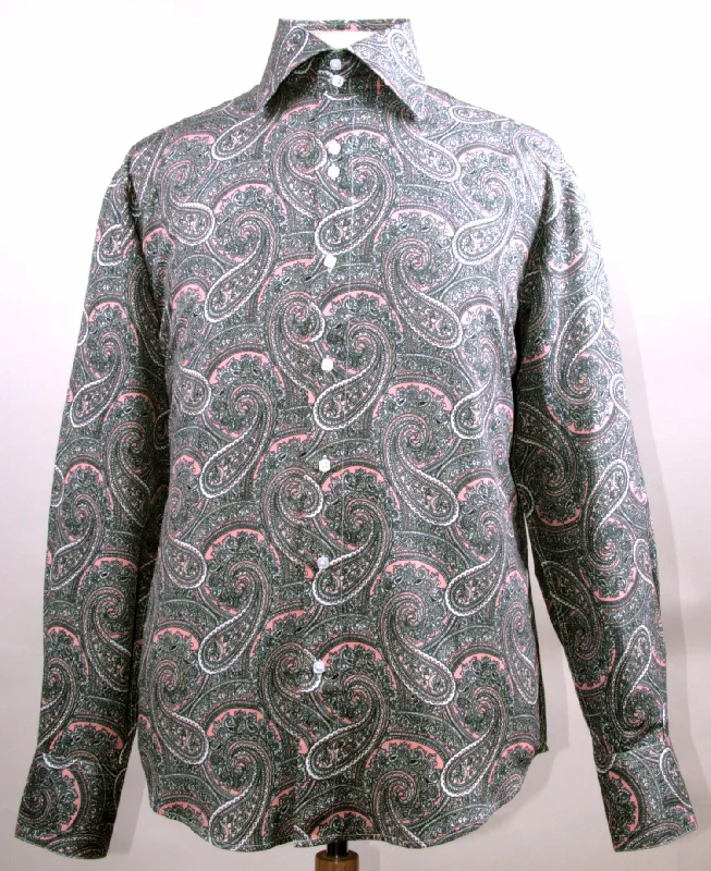 Men's Regular Fit Fancy Paisley Pattern Sports Shirt in Rose Traditional Men's Wool