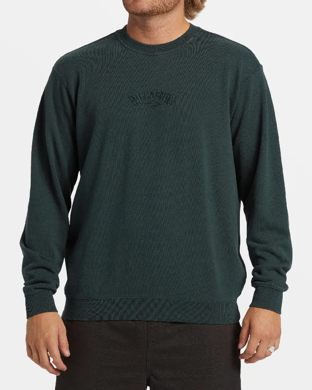 Wave Washed Crewneck Sweatshirt - Forest Green Sleek Men's Contemporary 