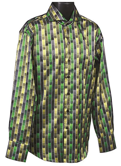 Men's Regular Fit Fancy Tonal Stripe Pattern Sports Shirt in Green Artistic Men's Hand