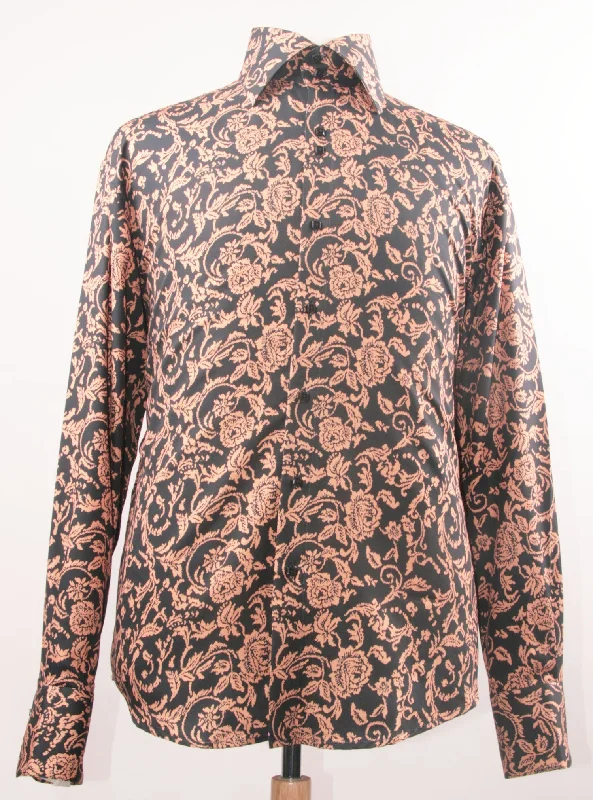 Men's Regular Fit Fancy Floral Pattern Sports Shirt in Black & Gold Tough Men's Tactical
