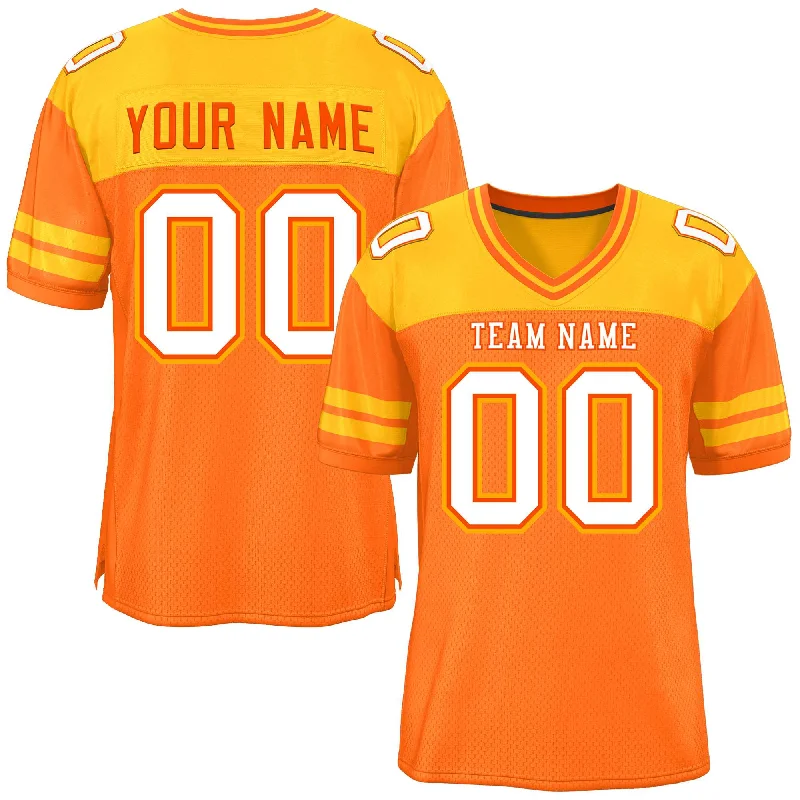 Custom Orange Yellow Personalized Color Block Authentic Football Jersey Dapper Men's 1920S