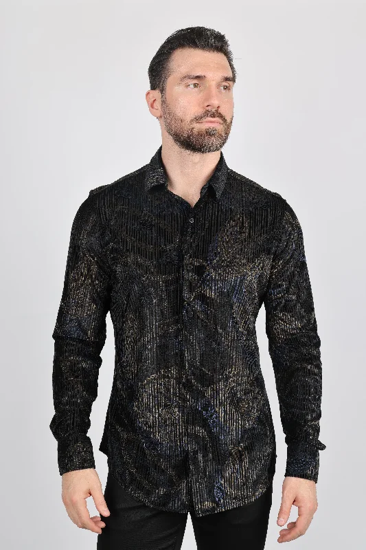 Mens Modern Fit Stretch Velvet Fashion Shirt Laid