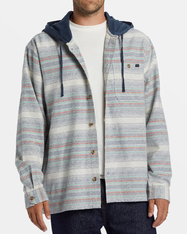 Baja Hooded Long Sleeve Flannel Shirt - Slate Blue Artistic Men's Hand