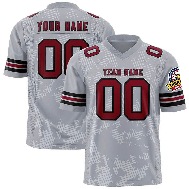 Custom Gray Crimson-Black Personalized Graffiti Line Design Authentic Football Jersey Sporty Men's Tennis Custom Gray Crimson-Black Personalized Graffiti Line Design Authentic Football Jersey Sporty Men's Tennis