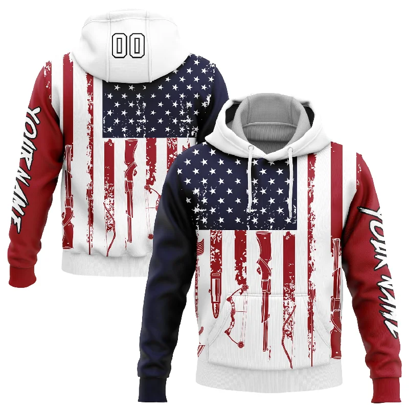 Custom Stitched Navy Red-Black 3D American Flag And Hunting Tools Sports Pullover Sweatshirt Hoodie British Gentleman Style Custom Stitched Navy Red-Black 3D American Flag And Hunting Tools Sports Pullover Sweatshirt Hoodie British Gentleman Style